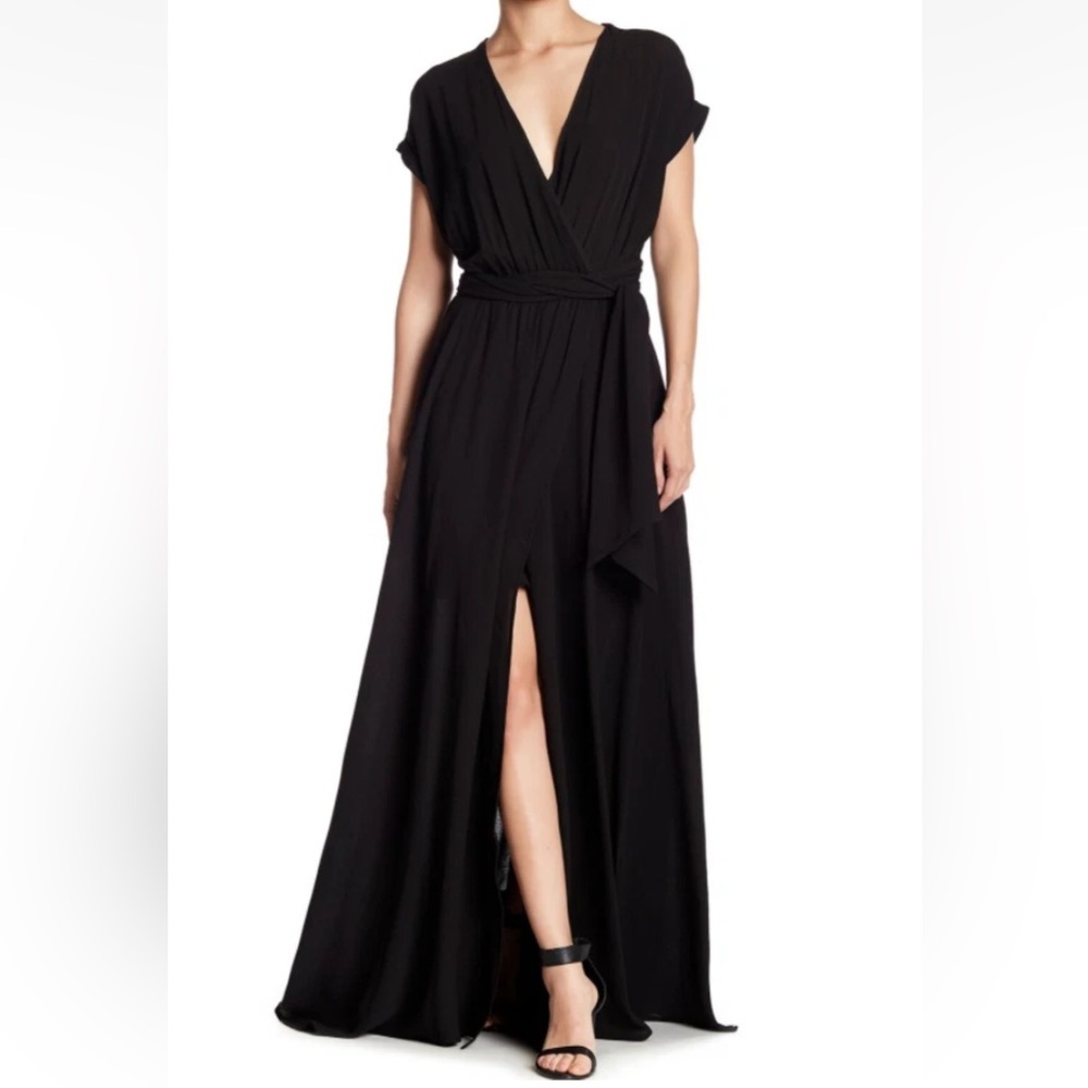 Meghan LA Black Wrap Maxi Dress with Front Slit